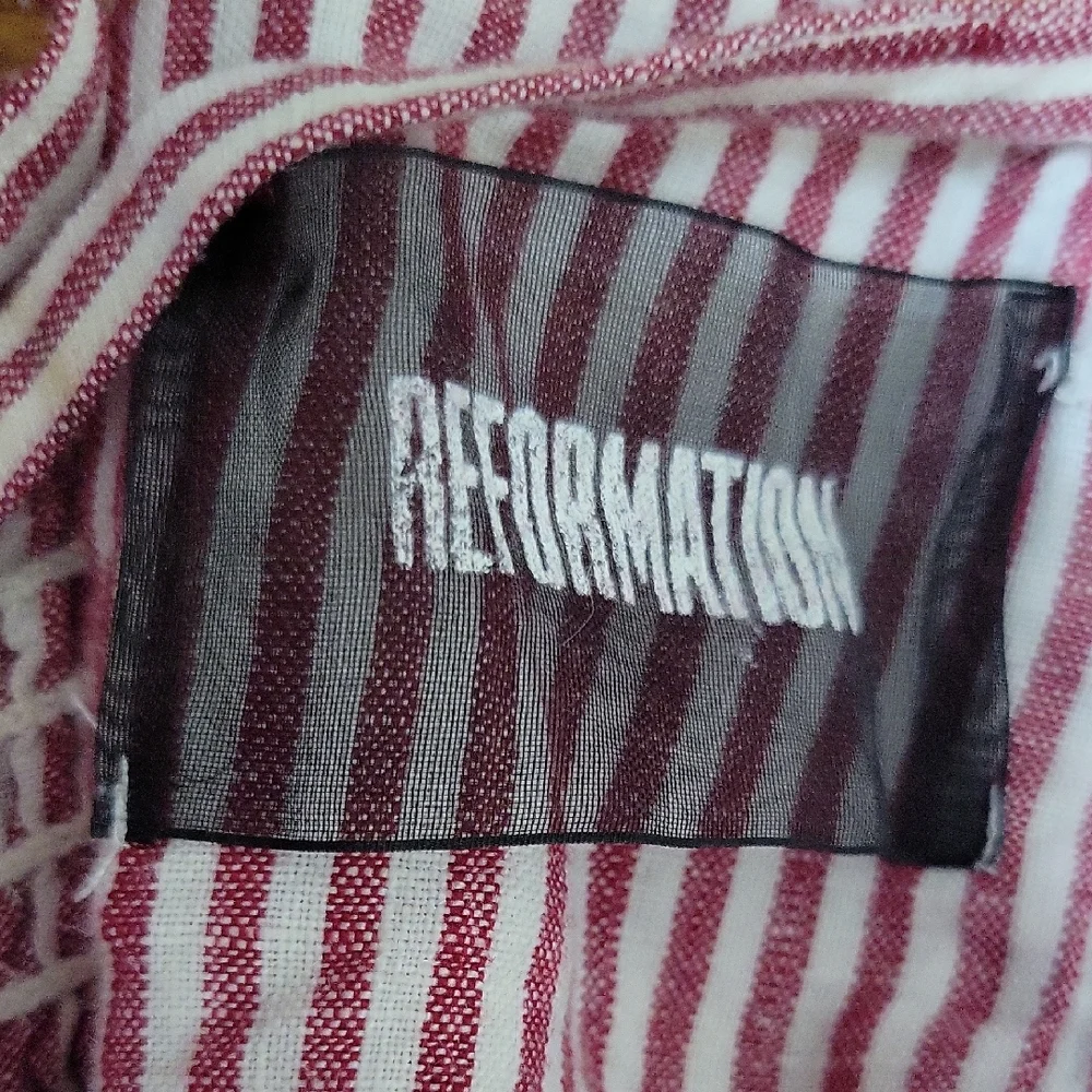 Reformation | Red & White Striped Linen Wide Leg Jumpsuit